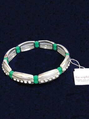 Lia Sophia Bracelet Island Fiesta Green Silver Crystals Stretch NWT 16187